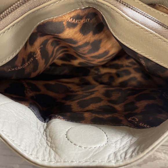 B Makowsky Taupe Leather Shoulder Bag Braided Handle Multi Pocket Satchel Boho - Picture 8 of 12